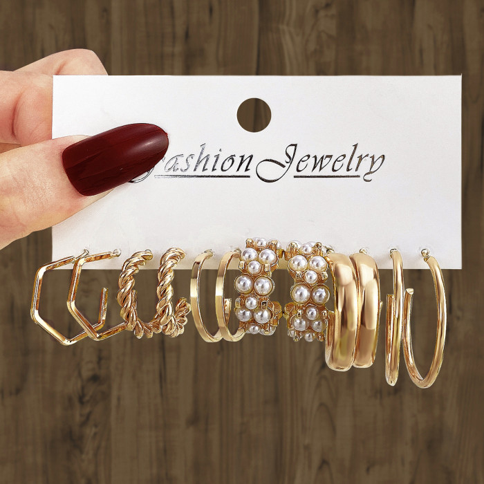 Cross-Border Hot-Selling Metal Twisted Chain Earrings Set Creative Simple Hoop Geometric Earrings