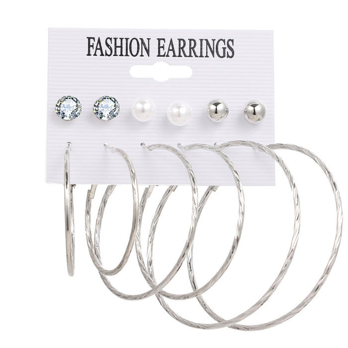 Metal Circle Chain Earrings Set 6 Pieces Creative Personality Cross-border Heart Pin Butterfly Earrings