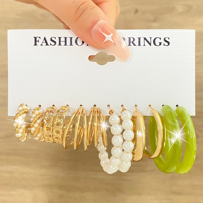 Alloy Heart Pearl Lock Snake Butterfly Mushroom Lock Earrings Creative Personality Card Pack Earrings 12 Pieces Whole...