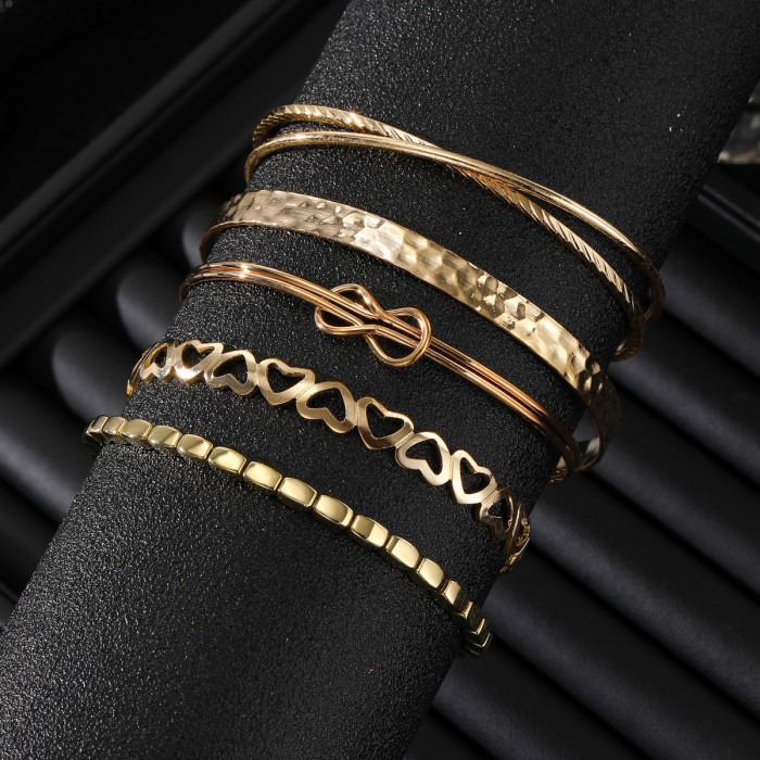 Bohemian Minimalist Jewelry Metal Chain Women's Set of 5 Multi-Layer Chains Simple Bracelets, Jewelry Sets