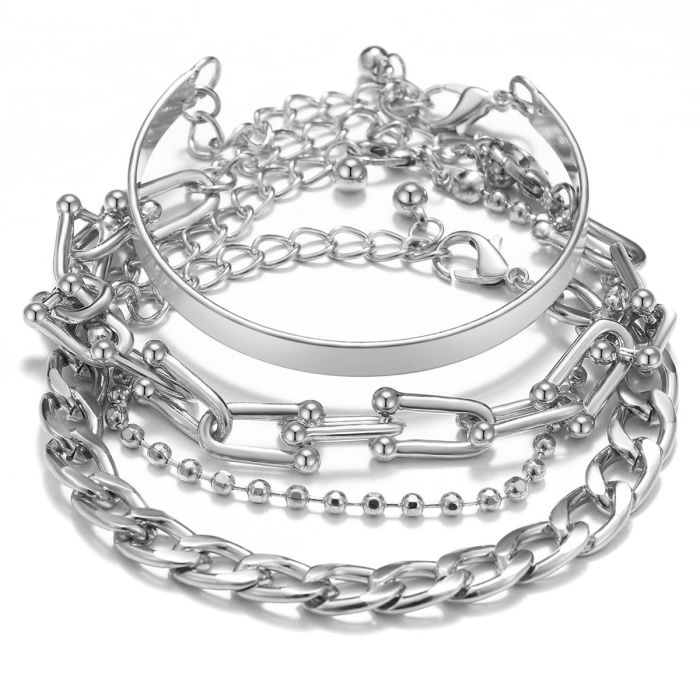 Personality Retro Thick Chain Anklet Set INS Cool Style Retro Anklet Bracelet Set for Women, Jewelry Sets