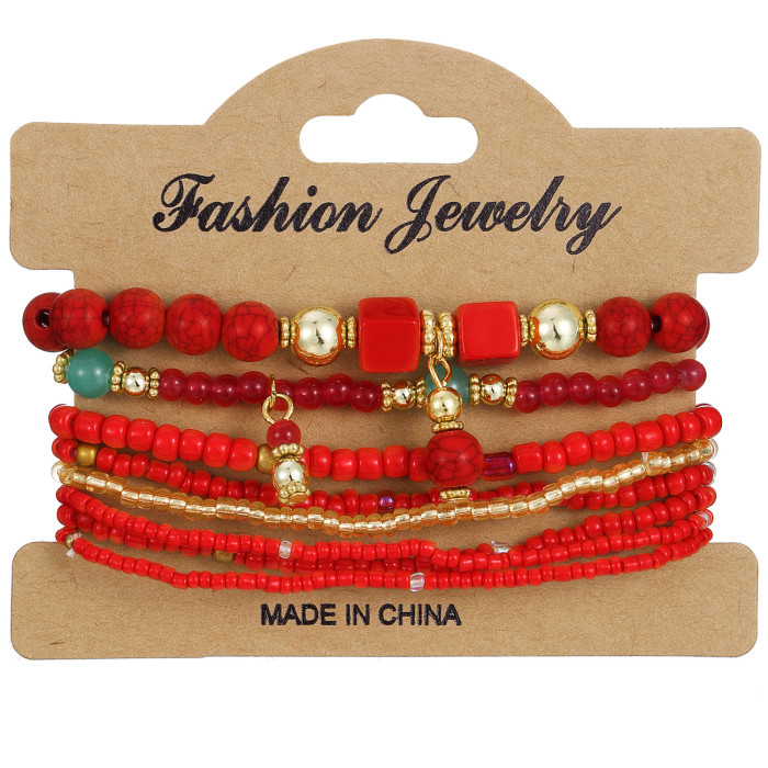 Hot-Selling Bohemian Ethnic Style Fashion Bracelet Multi-Layer Rice Bead Women's Jewelry Geometric Rice Bead Bracelet