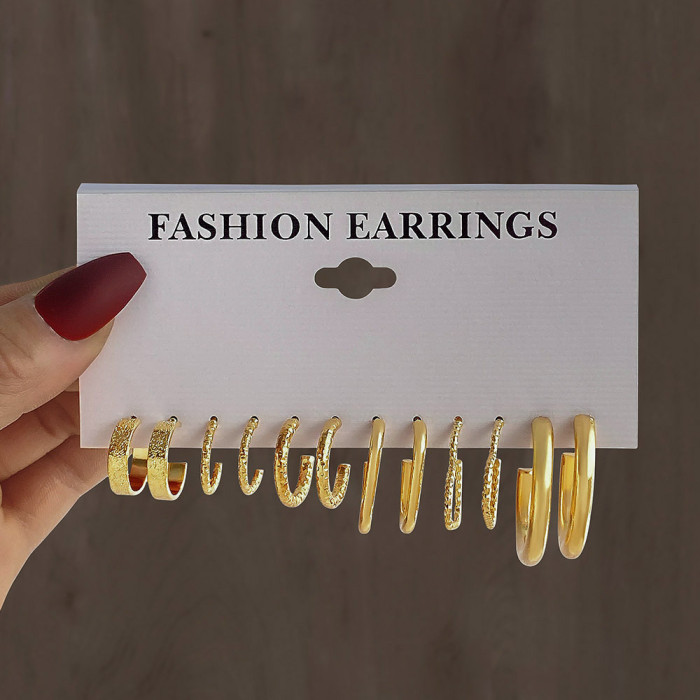 European and American Cross-Border New Retro Geometric C-Shaped Alloy Pearl Earrings Set 6 Pairs Fashionable High-End Earrings for Women