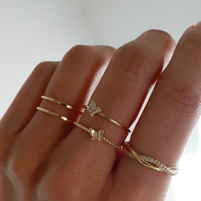 Star Moon Ring Inlaid with Stones Heart Leaf 10-Piece Ring Set for Women Light Luxury High-End Alloy Joint Ring