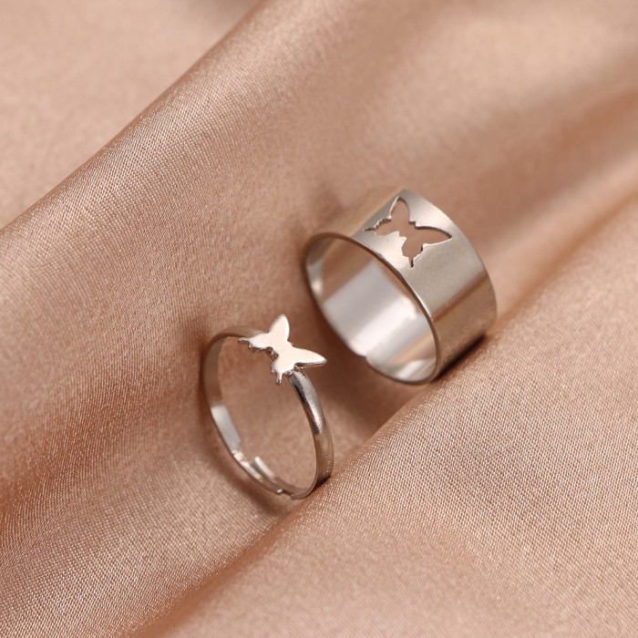 Ring Set 2 Pieces European and American Cross-Border Hot Selling Creative Personality Butterfly Ins Same Style Punk Style Couple Ring