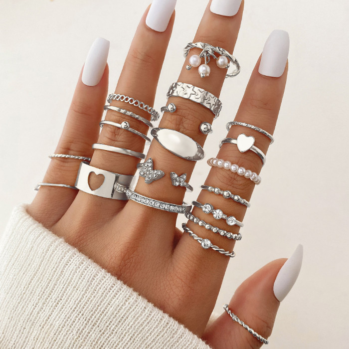 European and American Cross-Border Hot-Selling Fashion Simple Geometric Gothic Style Rings for Women Personality Irregular Ring Set of 30 Pieces
