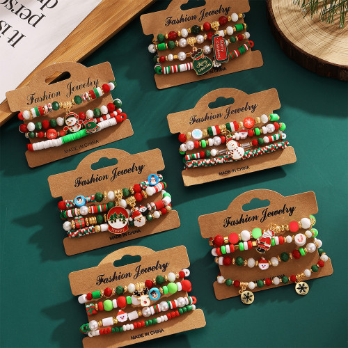 Cross-Border New Christmas Bracelet Japanese Festival Colorful Acrylic Inlaid Diamond Snowflake Bell Elastic Beaded Bracelet Christmas
