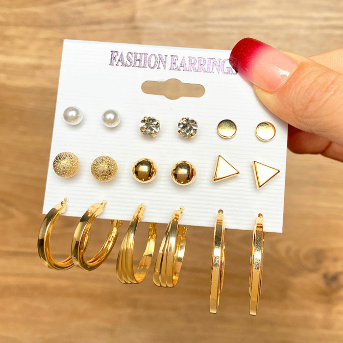 Metal Circle Chain Earrings Set 6 Pieces Creative Personality Cross-border Heart Pin Butterfly Earrings