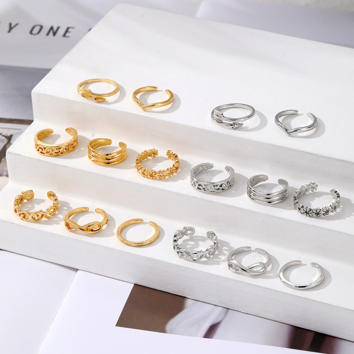 Cross-Border Hot-Selling Jewelry Carved Hollow Multi-Element 8-Piece Open Toe Rings Alloy Beach Series Set Foot Jewelry