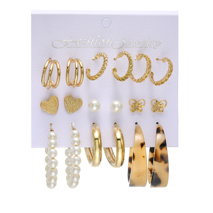 European and American Cross-Border Retro Heart Butterfly Earring Set 9-Piece Creative Snake Sword Mushroom Ear Clips Wholesale