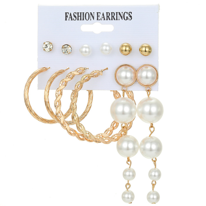 European and American Cross-Border New Simple Retro Pearl Earrings Creative Simple Earrings 5-Pair Set Earring Set Wholesale