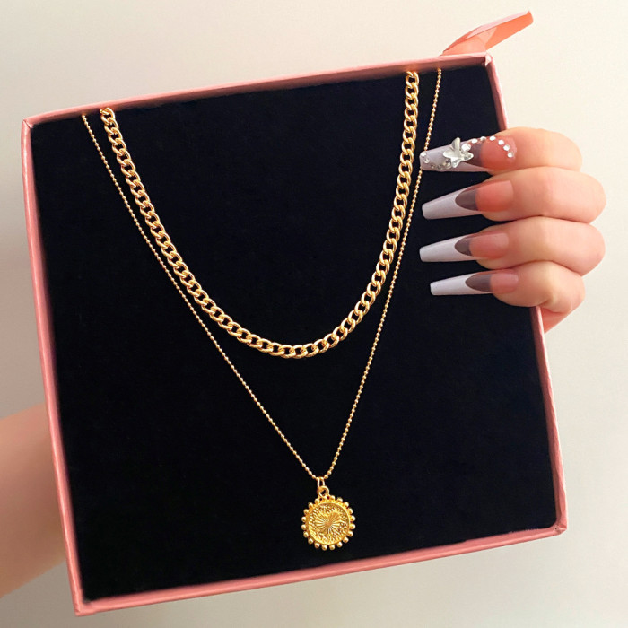 European and American Cross-Border Personality Trend Alloy Heart Pendant Necklace Retro Multi-Layer Thick Chain Necklace for Women Wholesale