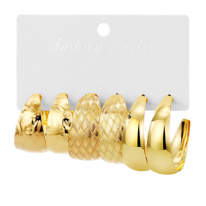 European and American Cross-Border New High-End Gold Personality Exaggerated Alloy Earrings Creative Round Circle Earrings Set 3-Piece Set