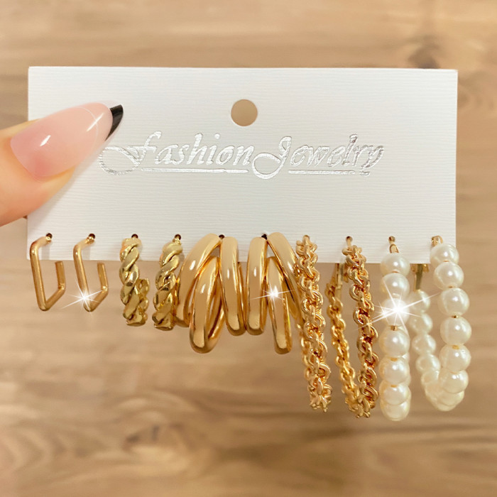 Alloy Heart Pearl Lock Snake Butterfly Mushroom Lock Earrings Creative Personality Card Pack Earrings 12 Pieces Whole...