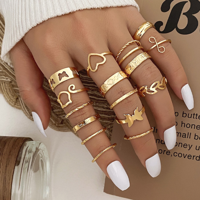 Cross-Border Hot Selling Diamond-Studded Eye Cross Leaf Ring Multi-Joint 23-Piece Set Pearl Sun Moon Ring
