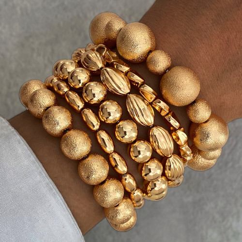 Cross-Border European and American Hot-Selling Heavy Craft Brushed Metal Style Round Ball Bracelet Resumption of Work Personality Texture Irregular Geometric Bracelet