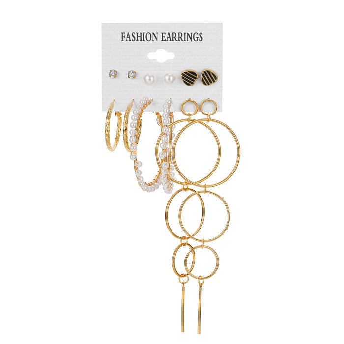 European and American Cross-Border New Simple Retro Pearl Earrings Creative Simple Earrings 5-Pair Set Earring Set Wholesale
