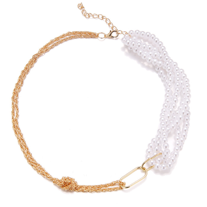 Pearl Necklace for Women Fashion Trendy OT Buckle Heart Pendant Collarbone Chain Internet Celebrity Accessories Minimalist Style Sweater Collarbone Chain