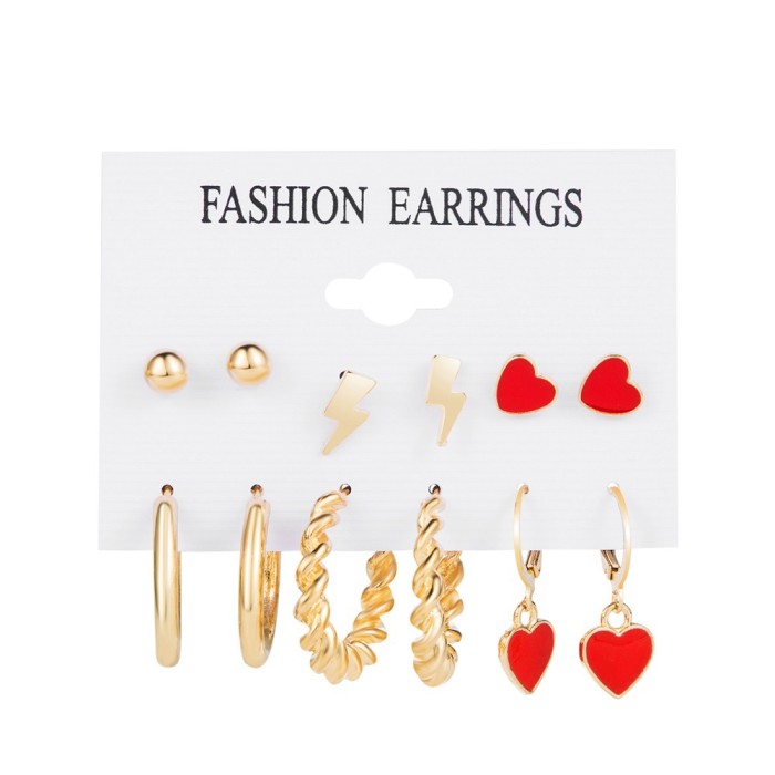6-Piece Set of Vintage Metal Circle Chain Earrings with Card Holder, Fashion Pearl Butterfly Oil Drop Stud Earrings S...
