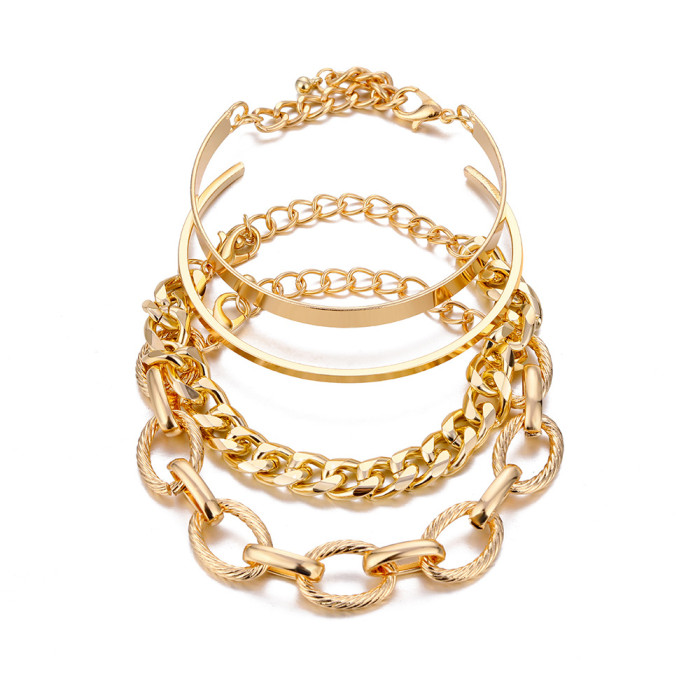 Personality Retro Thick Chain Anklet Set INS Cool Style Retro Anklet Bracelet Set for Women, Jewelry Sets