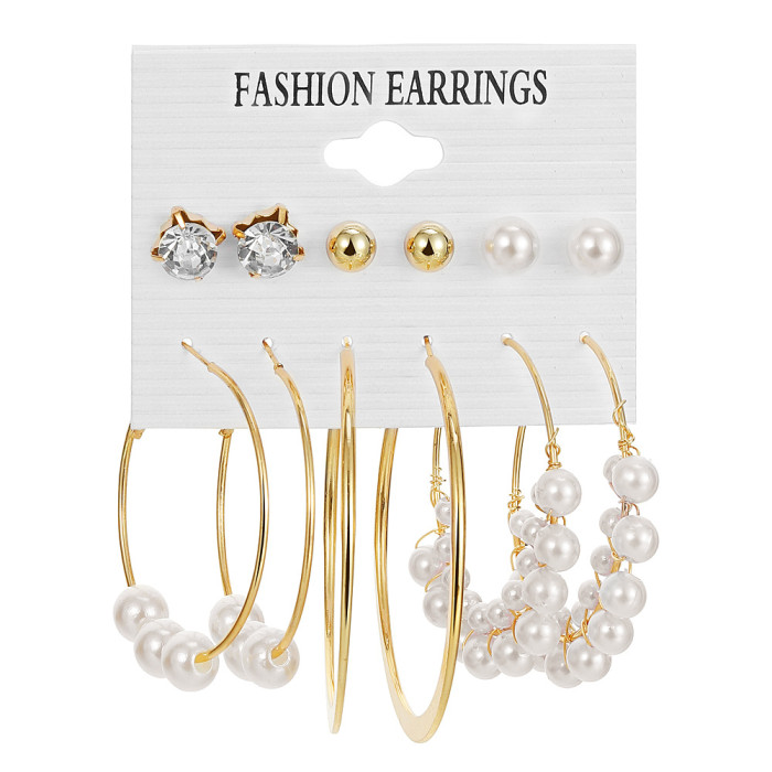 European and American Cross-Border New Simple Retro Pearl Earrings Creative Simple Earrings 5-Pair Set Earring Set Wholesale