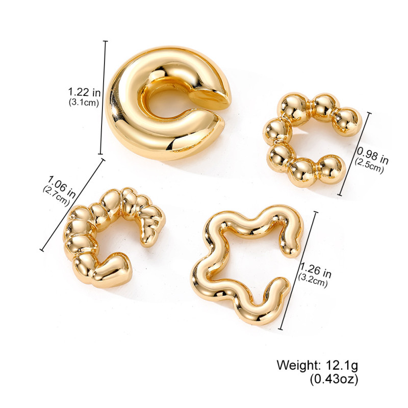European and American Fashion Exaggerated C-Shaped Ear Cuff Water Drop Texture Earring Set Non-Pierced Ear Clip Personality Cross-Border Ear Jewelry
