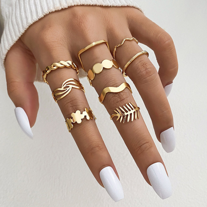 Cross-Border Hot Selling Diamond-Studded Eye Cross Leaf Ring Multi-Joint 23-Piece Set Pearl Sun Moon Ring