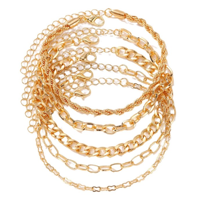 Bohemian Minimalist Jewelry Metal Chain Women's Set of 5 Multi-Layer Chains Simple Bracelets, Jewelry Sets