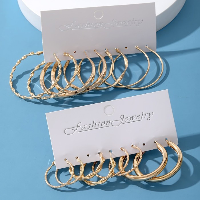 Cross-Border Hot Selling Simple Large Circle Metal Irregular Circle Earrings Set Creative Personality Earrings 8-Piece Set Ear Jewelry