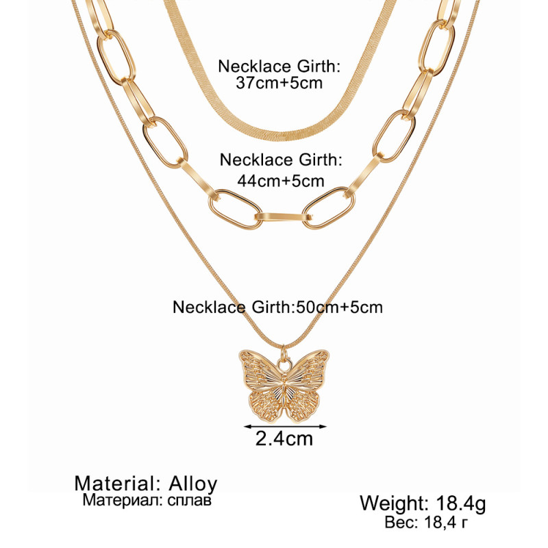 Cross-Border Exclusive European and American Style Women's New Ins Style Butterfly Choker Multi-Layer Butterfly Collarbone Chain Necklace Set