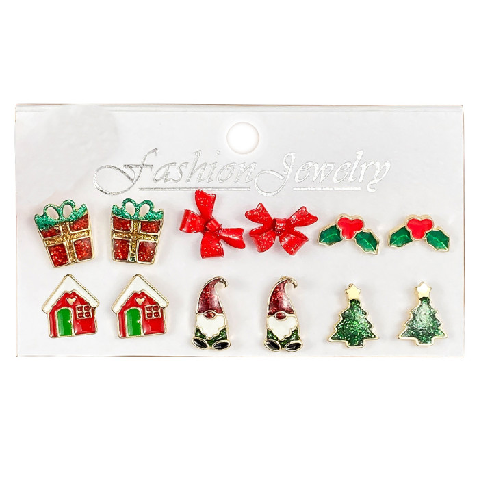 Alloy Series Snowflake Bell Earrings Set Cartoon Oil Drop Cane Elderly Earrings for Women, Jewelry Sets