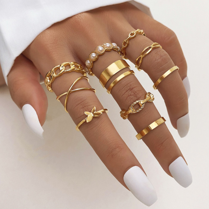Alloy Cross-Border Butterfly Ring Opening More than Knuckle Ring Suit 22-Piece Set Love Heart-Shaped Ring Women's Design Sense Niche