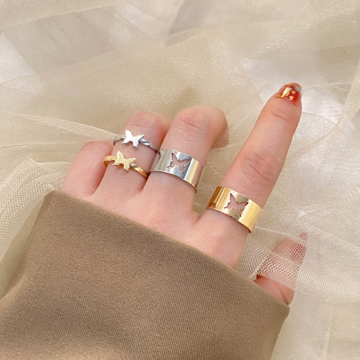 Ring Set 2 Pieces European and American Cross-Border Hot Selling Creative Personality Butterfly Ins Same Style Punk Style Couple Ring