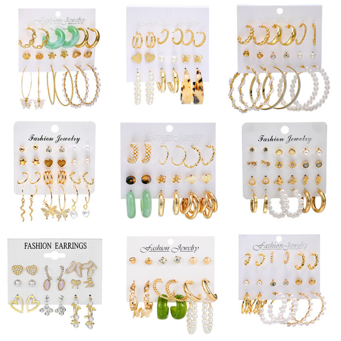European and American Cross-Border Retro Heart Butterfly Earring Set 9-Piece Creative Snake Sword Mushroom Ear Clips Wholesale