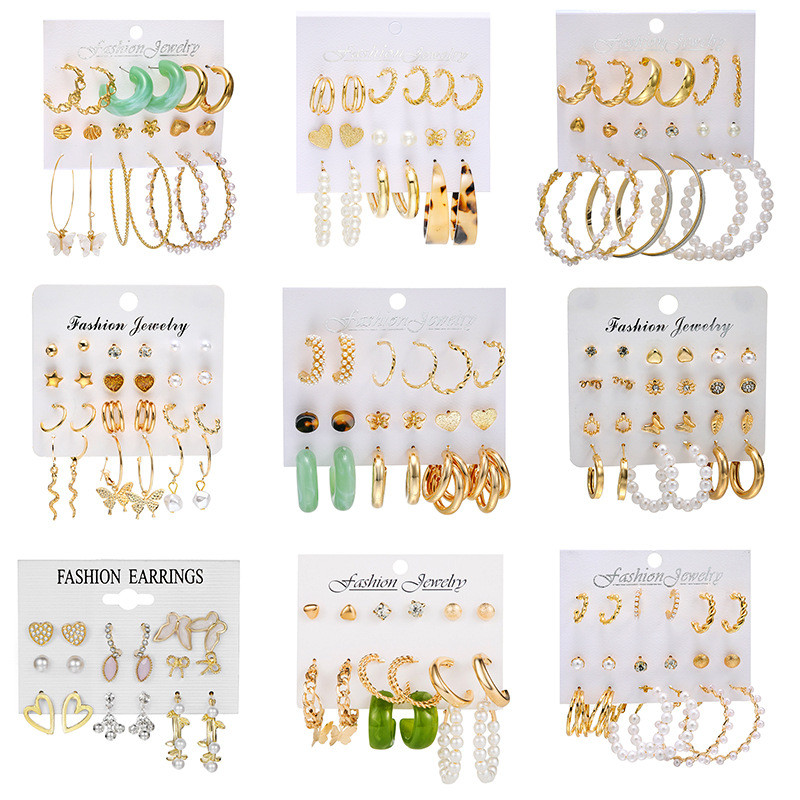 European and American Cross-Border Retro Heart Butterfly Earring Set 9-Piece Creative Snake Sword Mushroom Ear Clips Wholesale