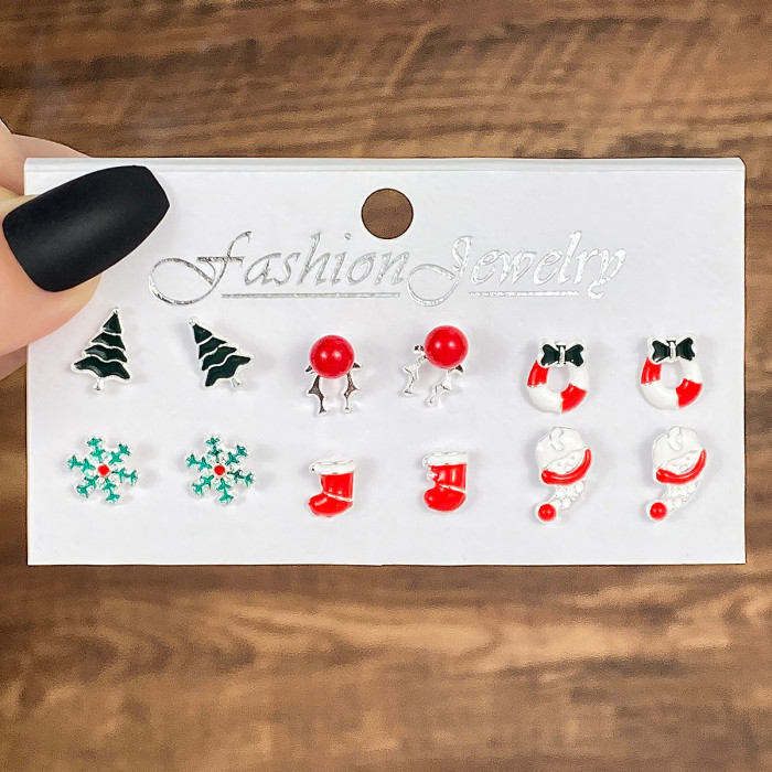 Alloy Series Snowflake Bell Earrings Set Cartoon Oil Drop Cane Elderly Earrings for Women, Jewelry Sets