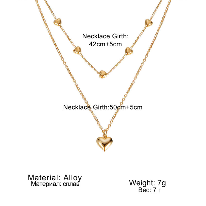 European and American Cross-Border Jewelry Double Layer Mixed Color Hip-Hop Collarbone Chain Heart Collarbone Chain Necklace for Women Sweet Cool Hip-Hop Necklace