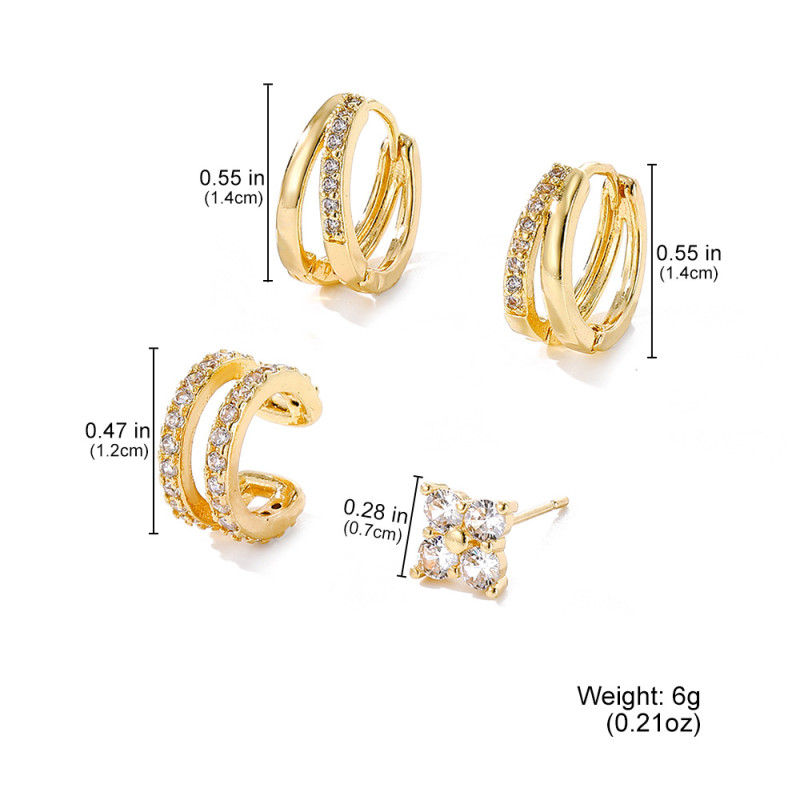 European and American Fashion Geometric Zircon Earrings Niche Ear Cuff Set Multiple Pairs Personality Trend Sweet Cool Earrings for Women