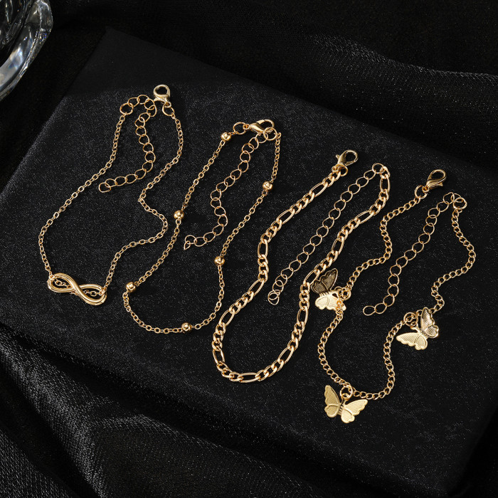 Retro Multi-Layer Butterfly Star Fishbone Chain Anklet for Women, Niche Exotic Style Tassel Anklet Set for Women, Nec...