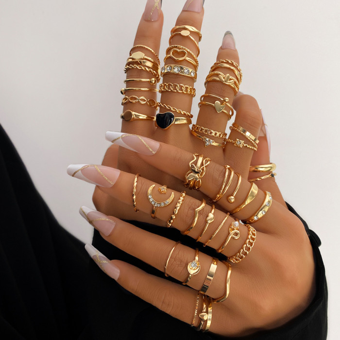 Cross-Border New Open Multi-Joint Ring Set 49 Pieces Heart Ring for Women with Unique Design and High-End Feel