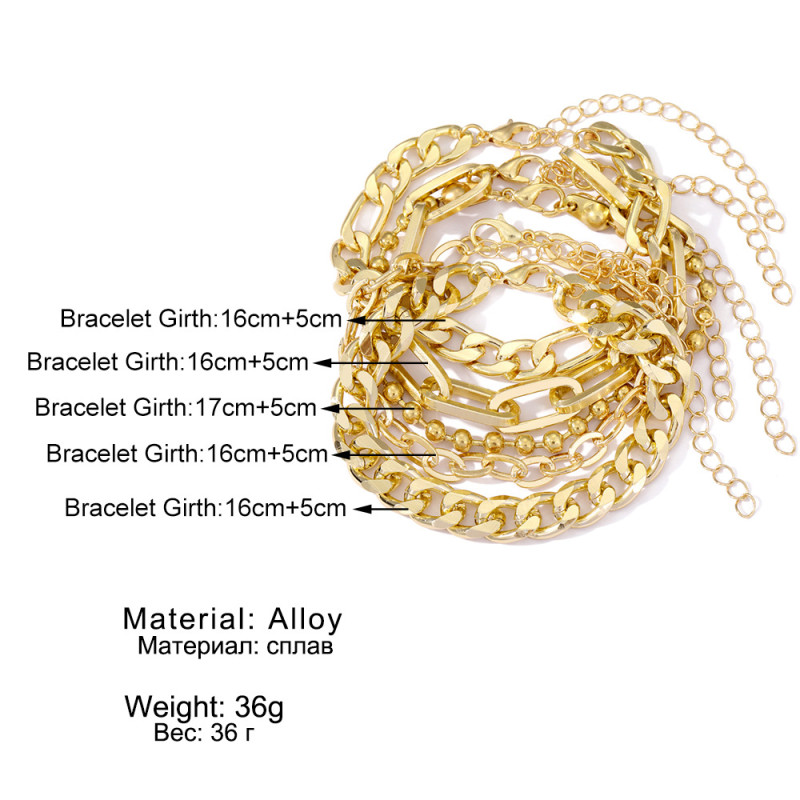 European and American Cross-Border Amazon Hot-Selling Ins Style Exaggerated Thick Chain Metal Chain Bracelet 4-Piece Set