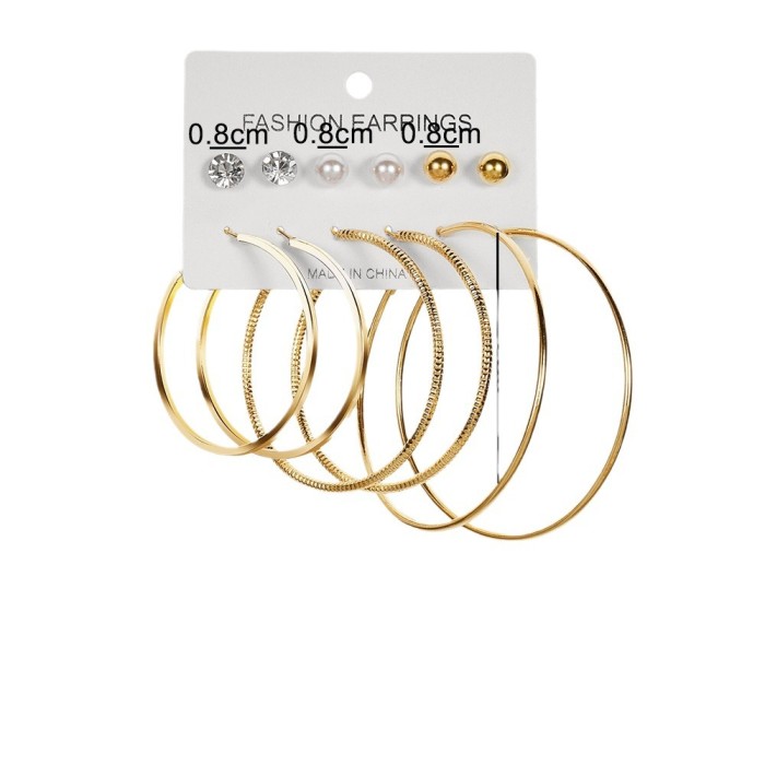 Exaggerated Fashion Jewelry Fashion Versatile 6 Pairs C-Shaped Large Hoop Earrings Stud Earrings Set Personality Earr...