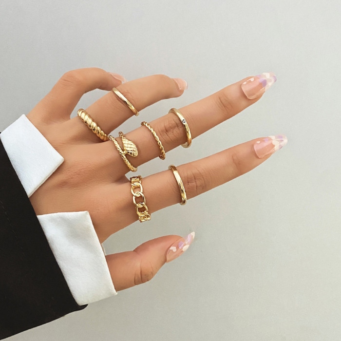 European and American Joint Rings AliExpress Wish Retro Ethnic Style Exaggerated Gemstone Combination Set Rings