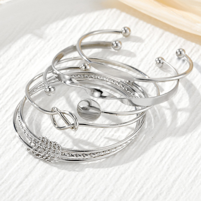 Fashion New Style Personality Fashion Smooth Geometric Multi-layer Stacked Bracelet Five-piece Set Wholesale