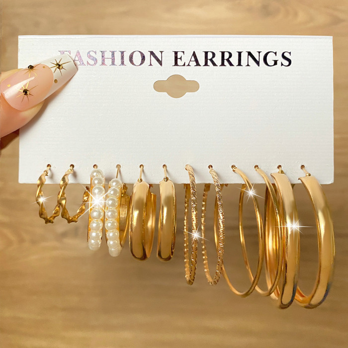Style Hoop Earrings Square Geometric Earrings Vintage Pearl Earrings Hepburn Style Earrings Women's Set 6-Piece Set,...