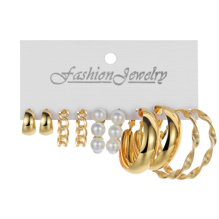 Cross-Border Hot-Selling Metal Twisted Chain Earrings Set Creative Simple Hoop Geometric Earrings