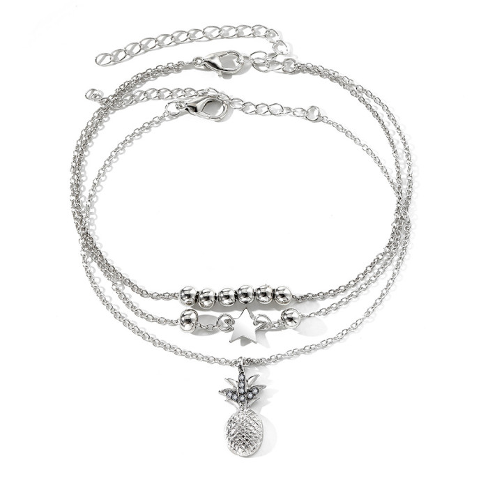 Five-Pointed Star Butterfly 8-Character Multi-Layer Anklet Set Vintage Multi-Layer Pendant Anklet for Girls High-End Foot Jewelry