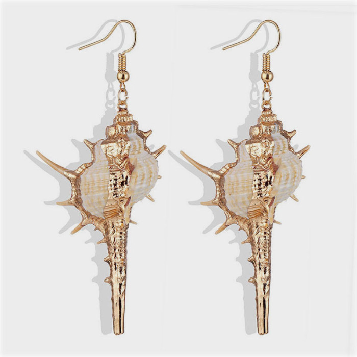 European and American Natural Beach Shell Conch Gold-Plated Earrings Bohemian Style Beach Conch Pendant Necklace Wholesale