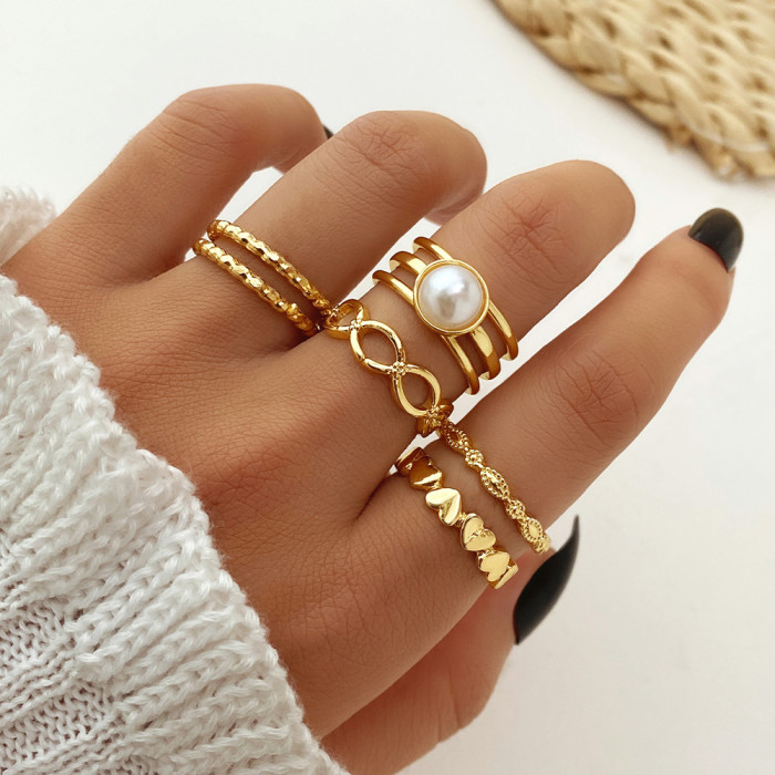 Vintage European and American Round Geometric Emerald Gemstone Colorful Natural Stone Metal Ring KC Gold Plated Ring Set