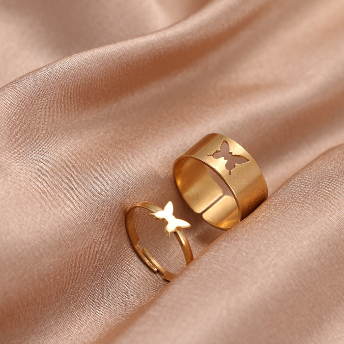 Ring Set 2 Pieces European and American Cross-Border Hot Selling Creative Personality Butterfly Ins Same Style Punk Style Couple Ring